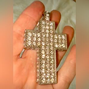 Source Unknown Silver Crystal Cross Necklace - see more video for full sparkle!